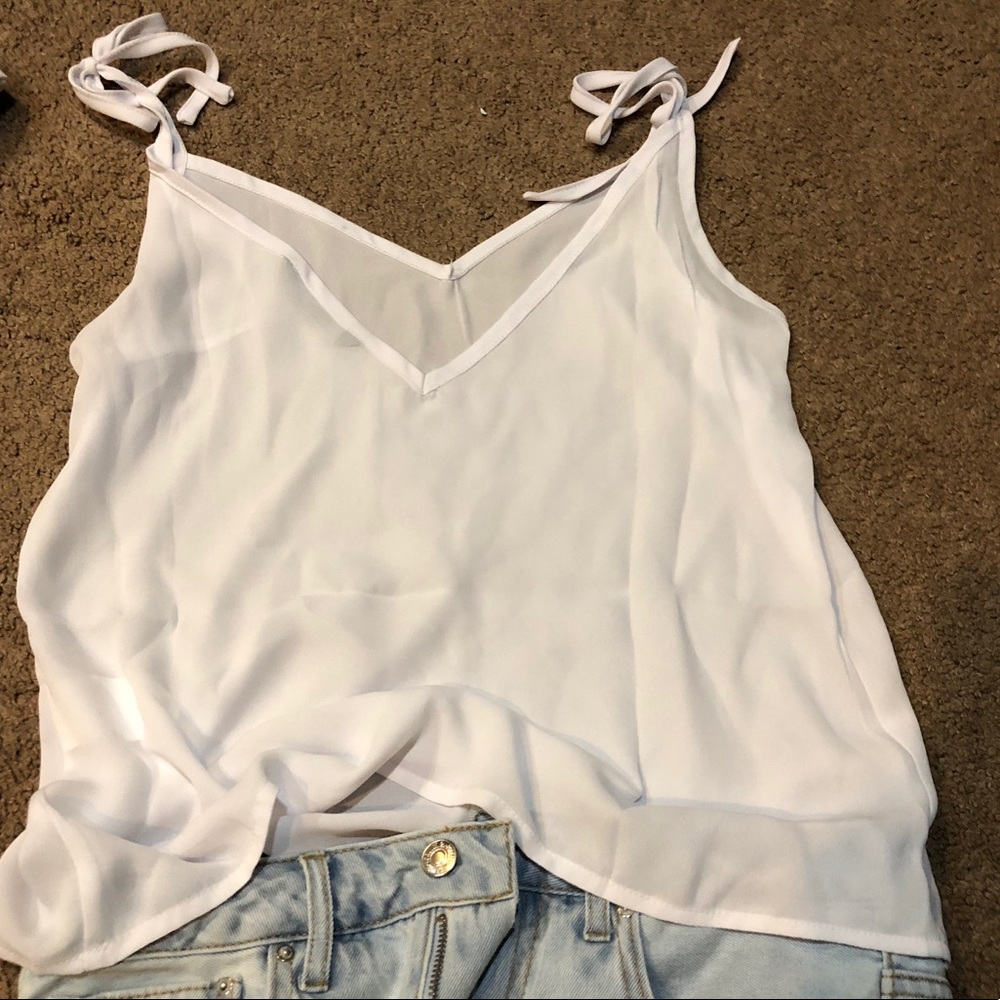 shoulder tie sheer crepe top